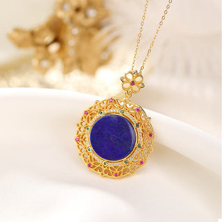 Buddha Gift 925 Sterling Silver Plated Gold Lazurite Positive Necklace Pendant