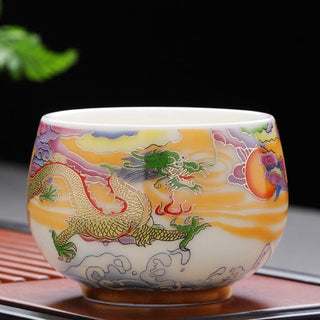 Buddha Gift Dragon Phoenix Auspicious Clouds Sun Ocean Waves Ceramic Teacup Kung Fu Tea Cup