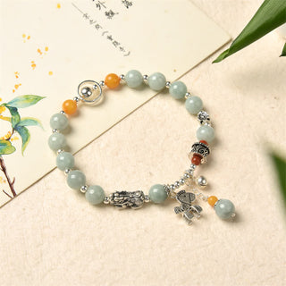 Buddha Gift 925 Sterling Silver Natural Jade Amber PiXiu Pony Success Bracelet