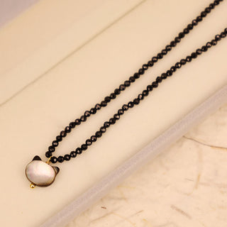 Buddha Gift Black Spinel Cute Cat Motivate Choker Necklace