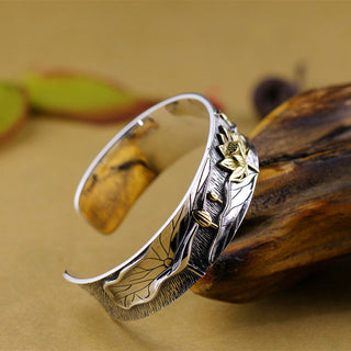Buddha Gift 925 Sterling Silver Lotus Flower Calm Bracelet Adjustable Bangle