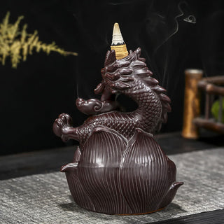 Buddha Gift Dragon Lotus Pattern Strength Protection Ceramic Incense Burner Decoration