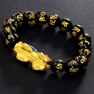 Buddha Gift FengShui PiXiu Obsidian Om Mani Padme Hum Wealth Bracelet