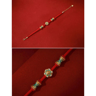 Buddha Gift Dunhuang 925 Sterling Silver Lotus Drum New Beginning Red Rope Bracelet