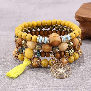 Buddha Gift Wenge Wood Layered Tree Tassel Healing Bracelet