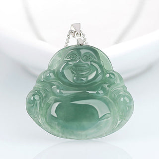Buddha Gift 925 Sterling Silver Laughing Buddha Jade Protection Calm Necklace Chain Pendant