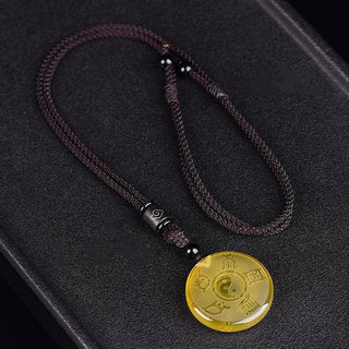 Buddha Gift Taoism Five Sacred Mountains Yin Yang Symbol Liuli Crystal Balance Necklace Pendant Key Chain