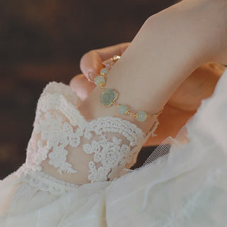 Buddha Gift 14K Gold Plated Hetian Jade Rose Flower Luck Chain Bracelet