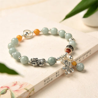 Buddha Gift 925 Sterling Silver Natural Jade Amber PiXiu Pony Success Bracelet