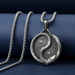 Buddha Gift Pure Tin Yin Yang Dragon Luck Strength Necklace Pendant