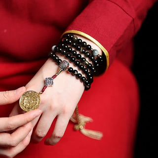 Buddha Gift 108 Mala Beads Gold Sheen Obsidian Tiger Eye Eagle's Eye Stone Wealth Bracelet
