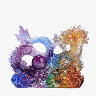 Buddha Gift Year of the Dragon Handmade Dragon Playing With Pearl Ingot Liuli Crystal Art Piece Protection Home Office Decoration