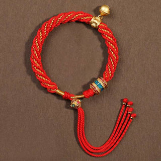 Buddha Gift Tibetan Handmade Luck Protection Thangka Prayer Wheel Bell Charm Braid String Bracelet