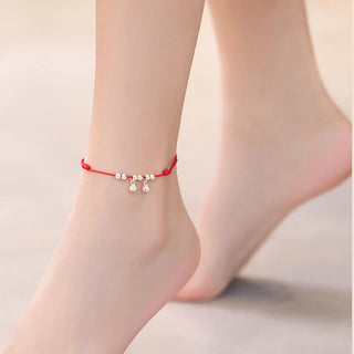 Buddha Gift 925 Sterling Silver Red String Braid Bell Charm Anklet
