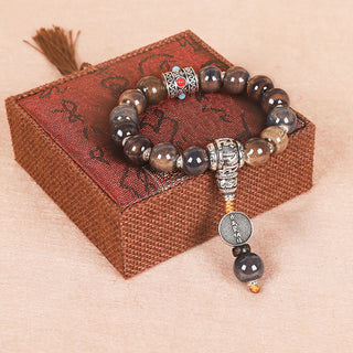 Buddha Gift Tibet Om Mani Padme Hum Prayer Wheel Dorje Vajra Engraved Glass Bead Wisdom Bracelet