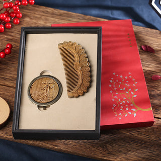 Buddha Gift Natural Green Sandalwood Rosewood Lotus Flower Peacock Butterfly Engraved Soothing Comb