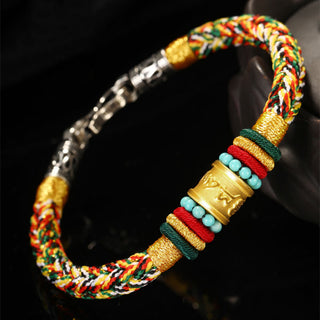 Buddha Gift Tibet 999 Gold Om Mani Padme Hum Handmade Eight Thread Peace Knot Luck Bracelet