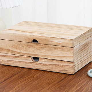 Buddha Gift Retro Beige Wooden Jewelry Box Two-Layer Jewelry Storage Box With Mirror