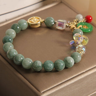 Buddha Gift Strawberry Quartz Jade Fu Character Charm Healing Bracelet