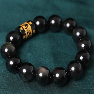 Buddha Gift Rainbow Obsidian Om Mani Padme Hum Swastika Positive Bracelet