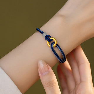 Buddha Gift 999 Sterling Silver Peace Buckle Hetian Jade Rope Fortune Bracelet