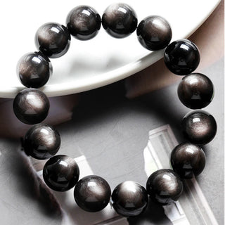 Buddha Gift Natural Silver Sheen Obsidian Soothing Protection Bracelet