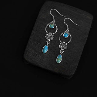 Buddha Gift 925 Sterling Silver Vintage Turquoise Waterdrop Pattern Balance Drop Dangle Earrings