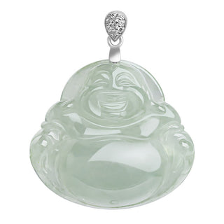 Buddha Gift 925 Sterling Silver Natural Jade Laughing Buddha Prosperity Abundance Chain Necklace Pendant
