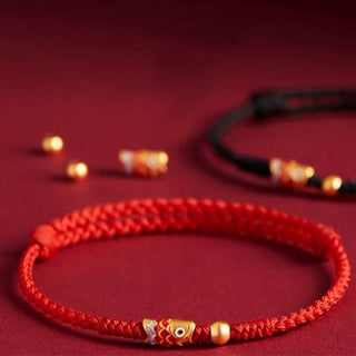 Buddha Gift 925 Sterling Silver Handmade Koi Fish Wealth Success Braided Rope Bracelet