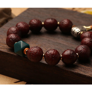 Buddha Gift Tibetan Bodhi Seed Agate Bead Luck Wealth Tassel Charm Wrist Mala