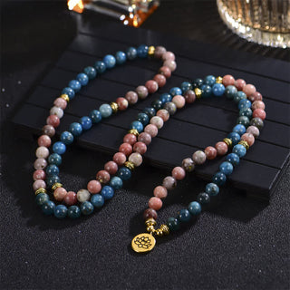 Buddha Gift Lazurite Picasso Jasper Amazonite Rhodonite Apatite Positive Lotus Prayer Bead Bracelet