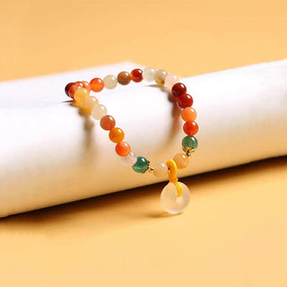 Buddha Gift 14K Gold Plated Colorful Golden Silk Jade Peace Buckle Wealth Bracelet
