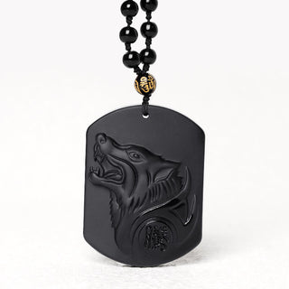 Buddha Gift Black Obsidian Stone Wolf Purification Pendant Necklace