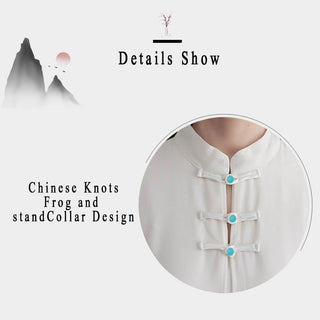 Buddha Gift 2Pcs Frog-Button Long Sleeve Midi Dress Wide Leg Pants Chiffon Zen Women's Set