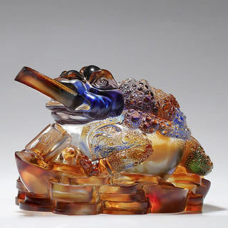 Buddha Gift Feng Shui Frog Handmade Liuli Crystal Art Piece Wealth Home Office Decoration