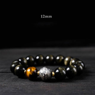 Buddha Gift To Experience a Reversal of Fortune Rainbow Obsidian Gold Sheen Obsidian Protection Bracelet