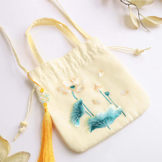 Buddha Gift Lotus Peony Epiphyllum Phoenix Suzhou Embroidery Cotton Linen Tote Crossbody Bag Shoulder Bag Handbag