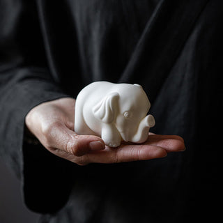 Buddha Gift Small Elephant Statue White Porcelain Ceramic Strength Home Desk Decoration