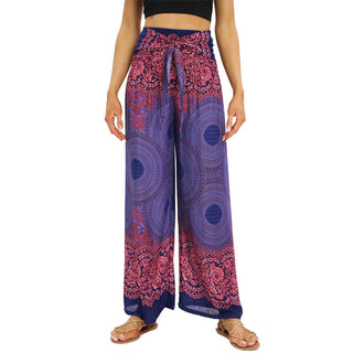Buddha Gift Bohemian Compass Flower Print Lace-up Wide Leg Pants Women's Yoga Pants