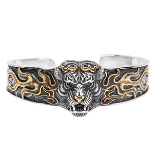 Buddha Gift 925 Sterling Silver Chinese Zodiac Tiger Keep Away Evil Spirits Bracelet Bangle