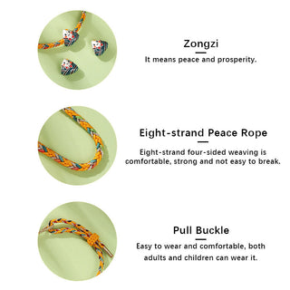 Buddha Gift 925 Sterling Silver Dragon Boat Festival Zongzi Pattern Luck Handmade Multicolored Rope Child Adult Bracelet