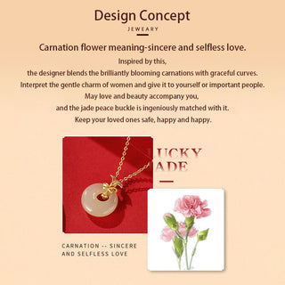 Buddha Gift 925 Sterling Silver Natural Hetian Jade Carnation Flower Prosperity Necklace Pendant