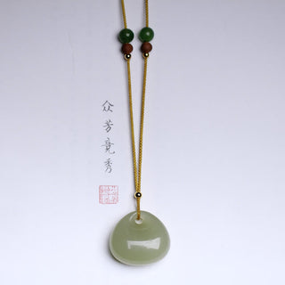 Buddha Gift Natural Hetian Jade Small Bag Pattern Prosperity String Necklace Pendant