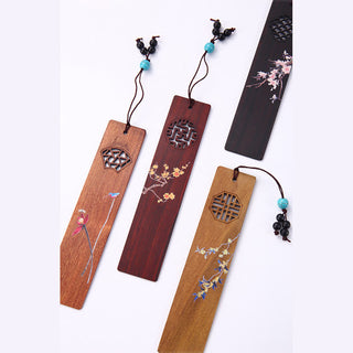 Buddha Gift 4Pcs Four Seasons Plum Orchid Bamboo Chrysanthemum Peking Opera Mask Wood Bookmarks With Gift Box