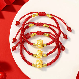 Buddha Gift 999 Sterling Silver Year of the Dragon Copper Coin Fortune Dragon Fu Character Luck Handcrafted Red String Braided Bracelet