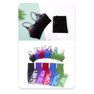 Buddha Gift 2Pcs Simple Tie Dye Print Crop Tank Top High Waist Pants Sports Gym Outfits Women's Yoga Sets
