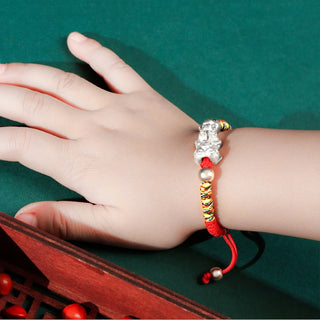 Buddha Gift 999 Sterling Silver PiXiu Wealth King Kong Knot String Braided Kids Child Bracelet