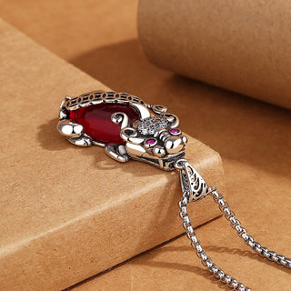 Buddha Gift PiXiu Garnet Copper Coin Wealth Luck Necklace Pendant