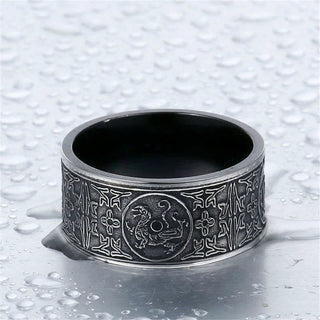 Buddha Gift Four Guardian Beast Dragon White Tiger Suzaku Basalt Carved Success Luck Ring
