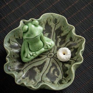Buddha Gift Leaf Meditation Frog Pattern Healing Ceramic Incense Burner Decoration